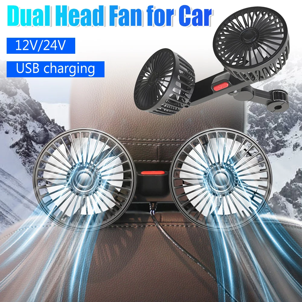 

3-speed Car Seat Back Cooling Fan 12V /24V USB Charge Dual Head Fan 360 Degree Rotation Neck Cooler for Summer Car Accessories