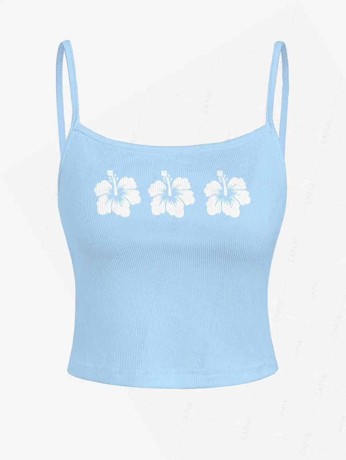 

ZAFUL Women's Casual Fashion Floral Print Knit Ribbed Spaghetti Strap Cami Tank Crop Top