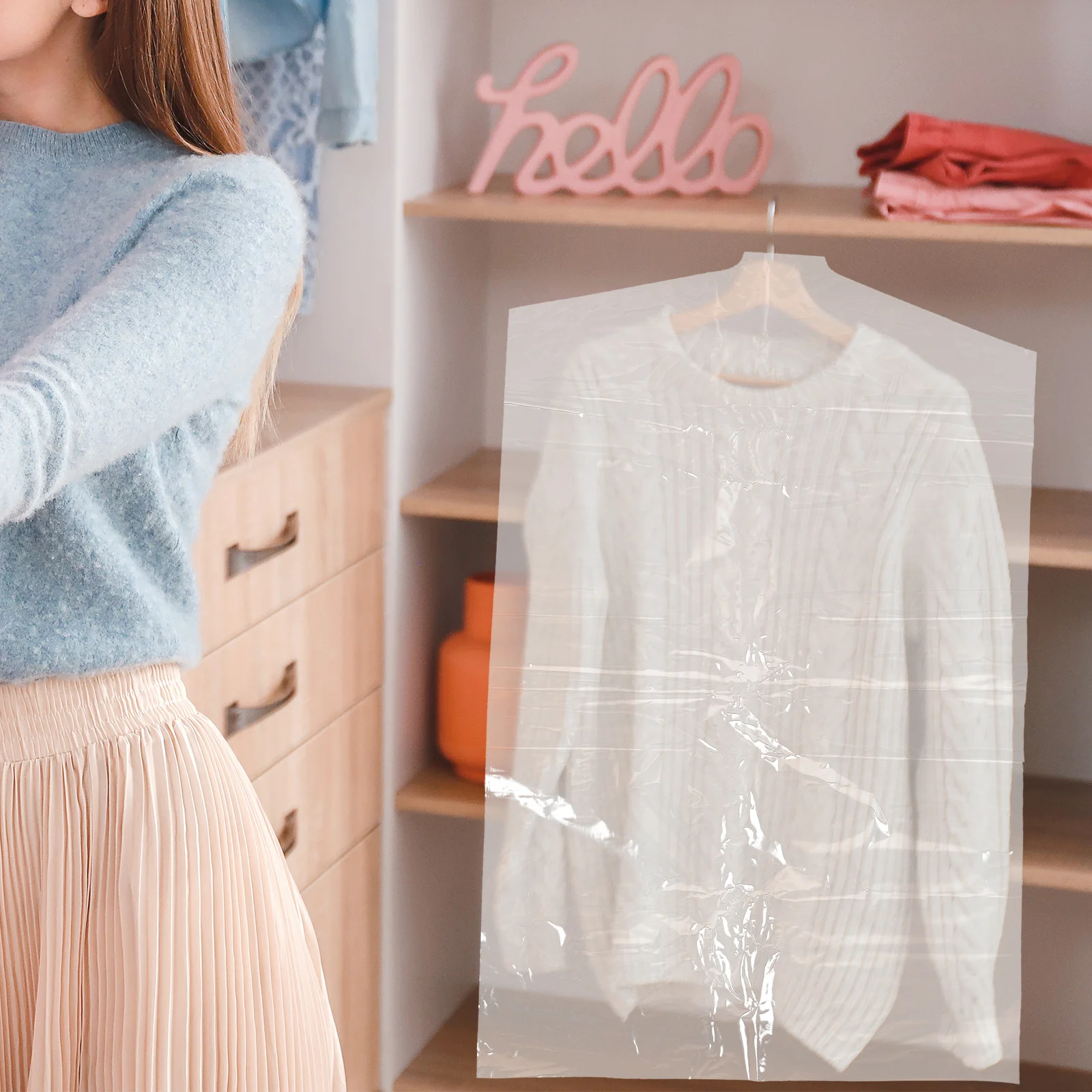 

60Pcs Garment Covers Dust Proof Thickened Plastic Clothes Storage Bags Waterproof Protective Coat Suit Bag Cover