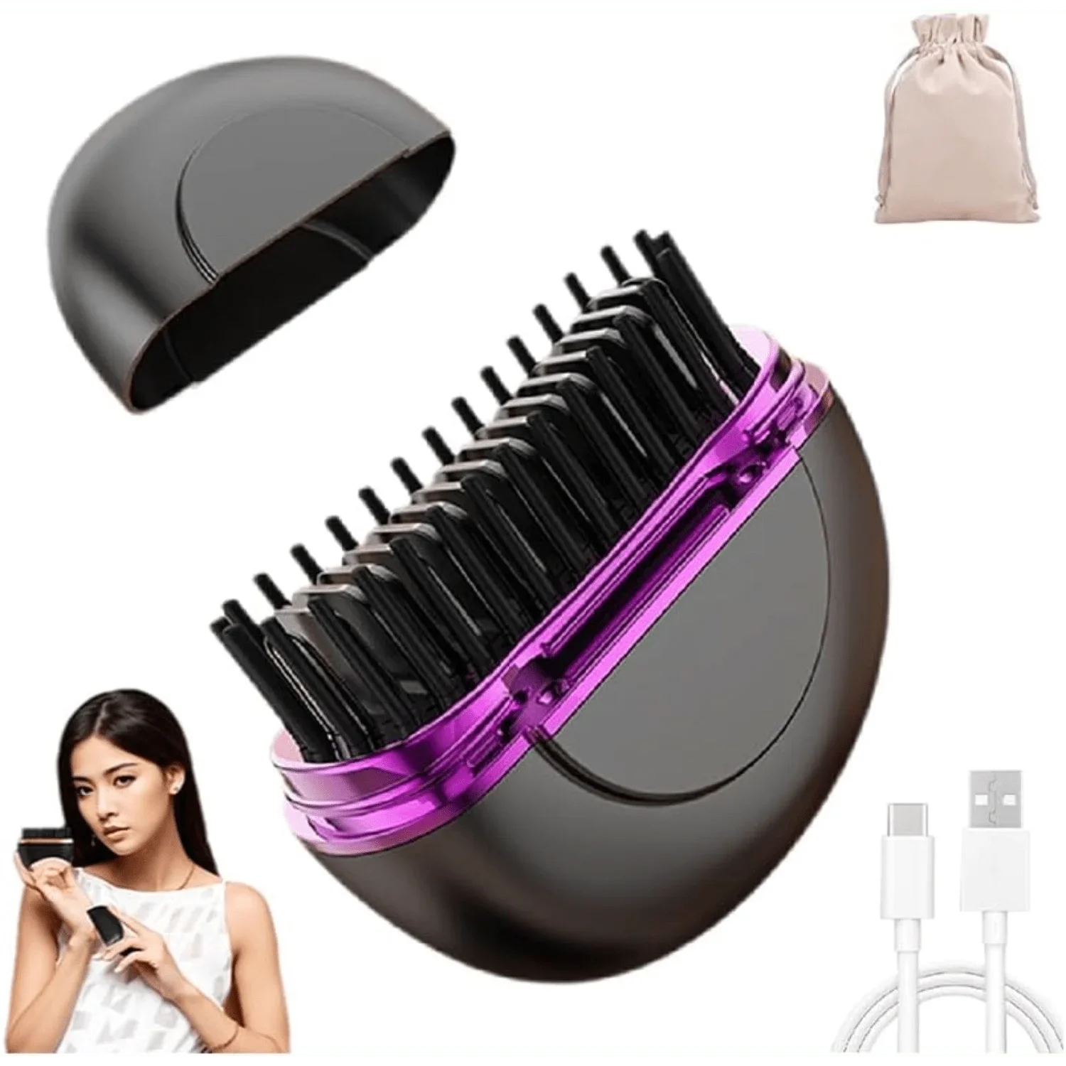 

Cordless Rechargeable Hair Straightener Comb USB Portable Hot Comb For Bangs Smoothing Travel