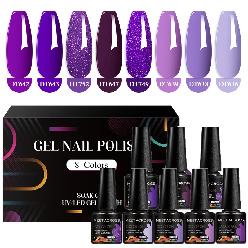 MEET ACROSS 8Pcs/Set 7.3ML Gel Nail Polish Nail Supplies Vernis Semi Permanent Nail Art Manicure Soak Off UV Gel Nail Varnish
