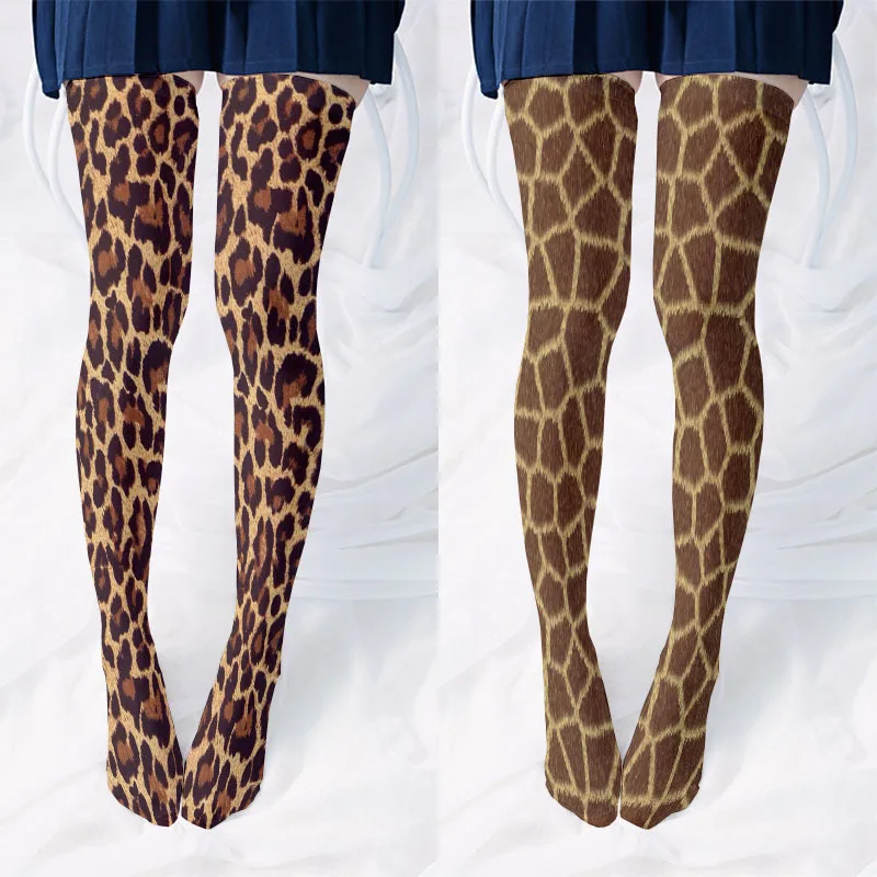 Fashion Leopard Print Silk Stockings Thin Women\'s Spring and Autumn Lolita Sexy Knee Length Velvet Socks