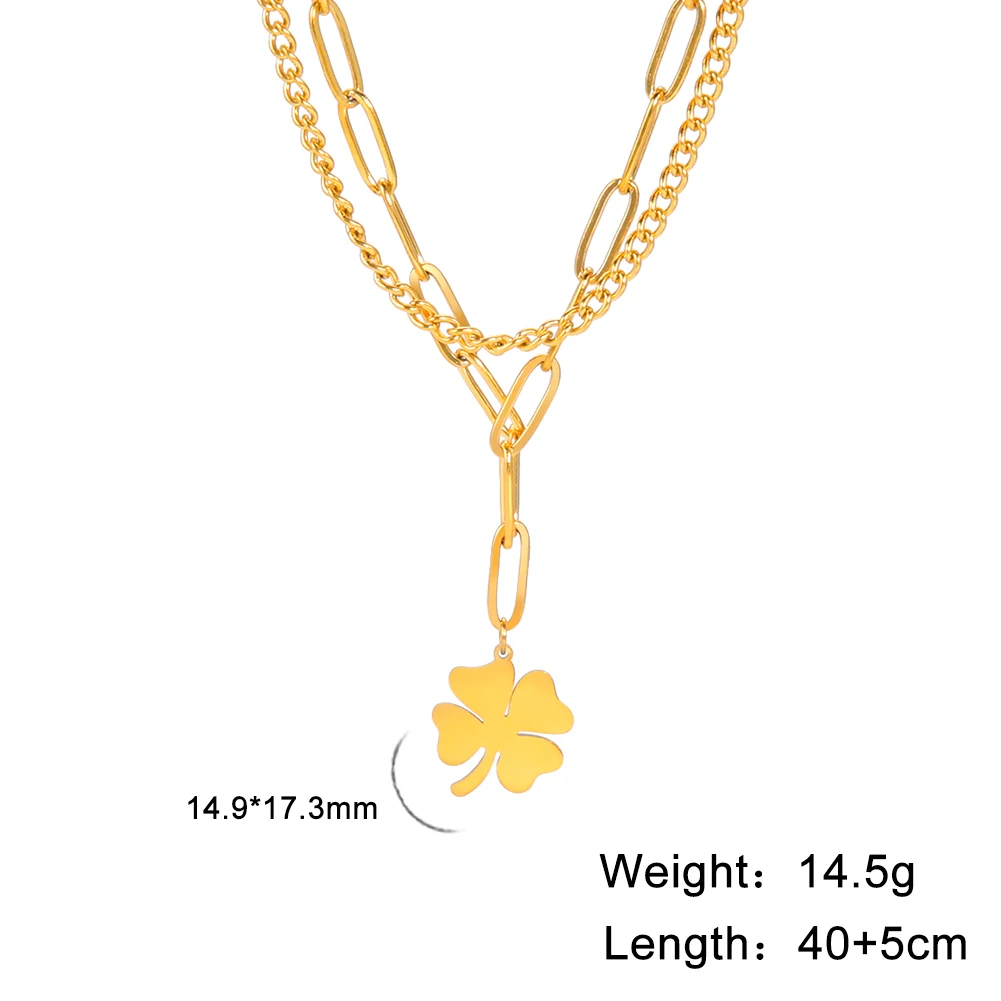 Kkjoy Edelstahl Pflanze Vierblättriges Kleeblatt Anhänger Halskette Mode Elegante Feminine Kurze Schlüsselbein Kette Halskette Schmuck – Detail 36