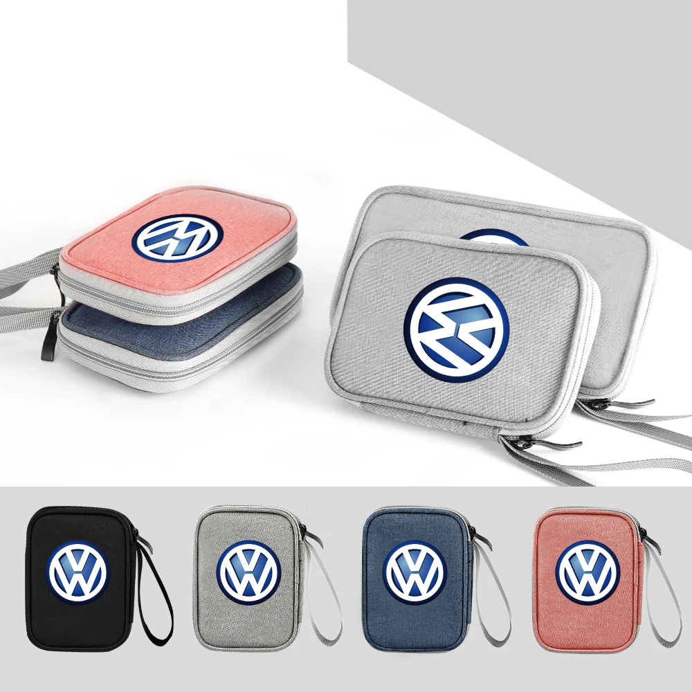 1Pcs Car Portable Men Women Travel Storage Bag Key Wallet Organizer For Volkswagen Golf Rline Passat GTI Sagitar Scirocco Tiguan