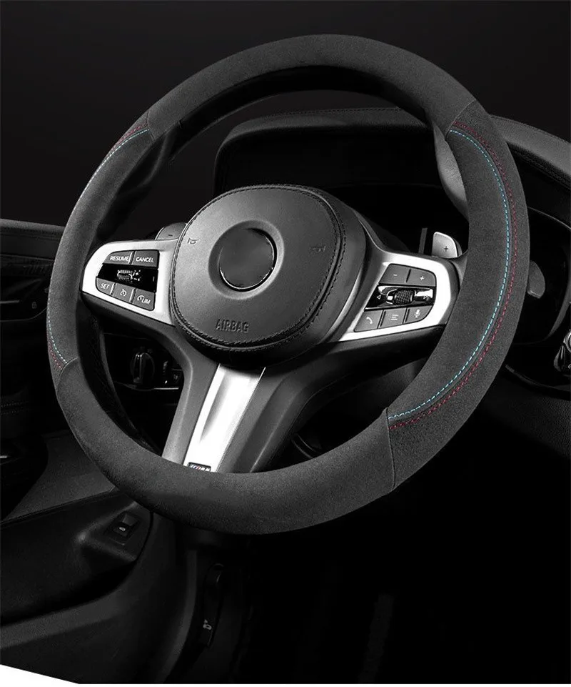 

Car Steering Wheel Covers Cowhide Suede Steering Wheel Cover Wrap Universal 37-38cm Breathable Steering Covers Car Accessories
