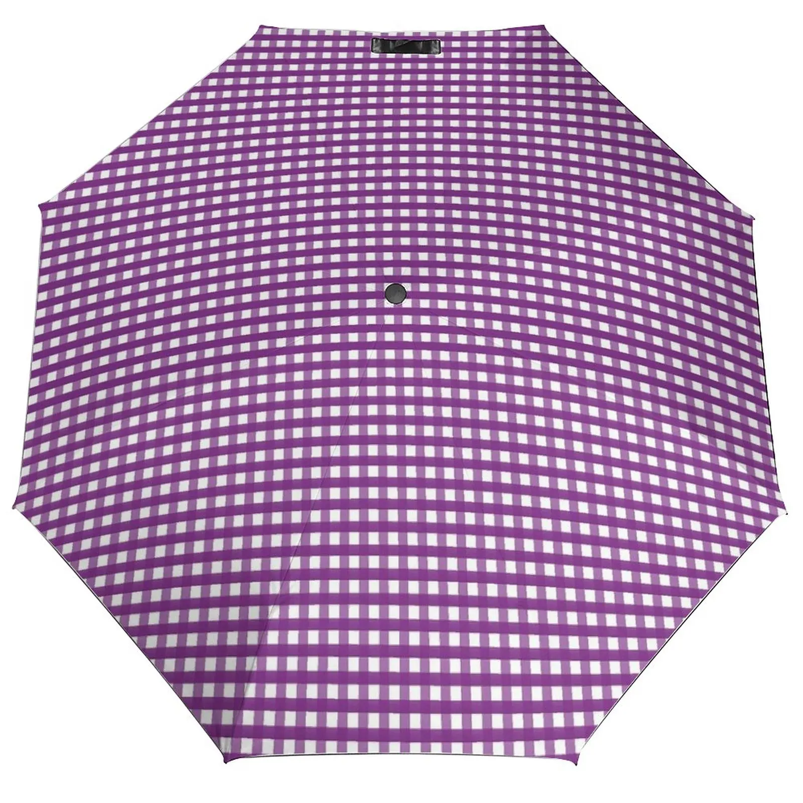 Purple Gingham Umbrella Checked Print Wind Proof Automatic Umbrella Cool Painting Lightweight Car Umbrella