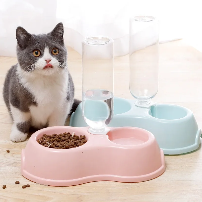 

Pet Cat Bowl Automatic Feeder Water Dispenser Dog Cat Food Bowl with Drinking Raised Stand Double Dish Bowls for Cats Dogs Pet