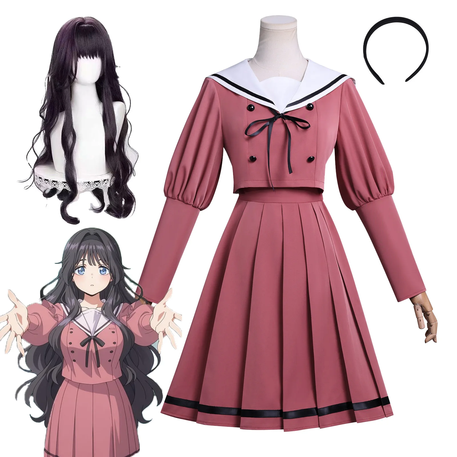 Die duftende Blume blüht mit Würde: Waguri Kaoruko Cosplay-Kostüm, lange Perücke, JK-Uniform, Karneval, Damen-Freizeit-Set für den Alltag