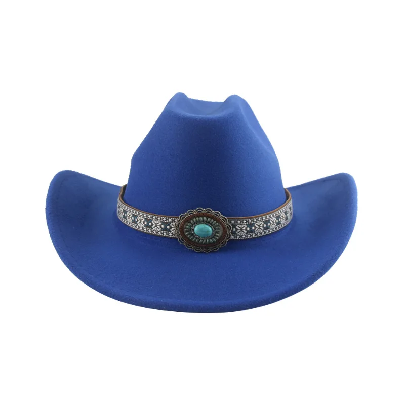 

Top Hat European And American Punk Gem Belt Big Brim Western Cowboy Hat Rolled Brim Double Top Fur Felt Hat New