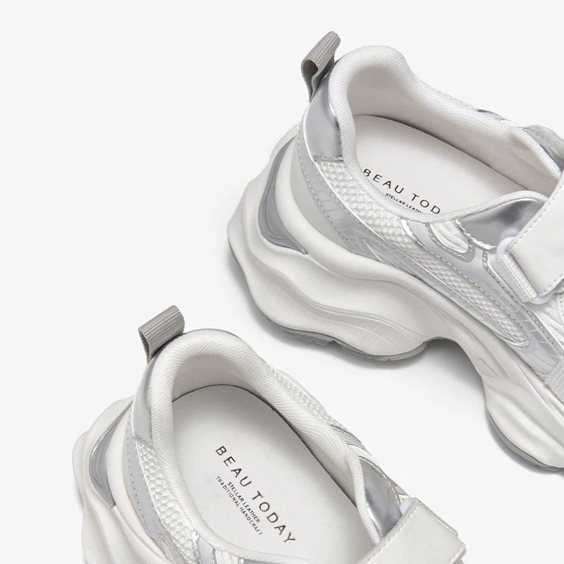 BEAUTODAY Chunky sneakers damskie syntetyczna skóra okrągłe Toe Hook & Loop letnie oddychające buty sportowe na świeżym powietrzu dla pań 29A18
