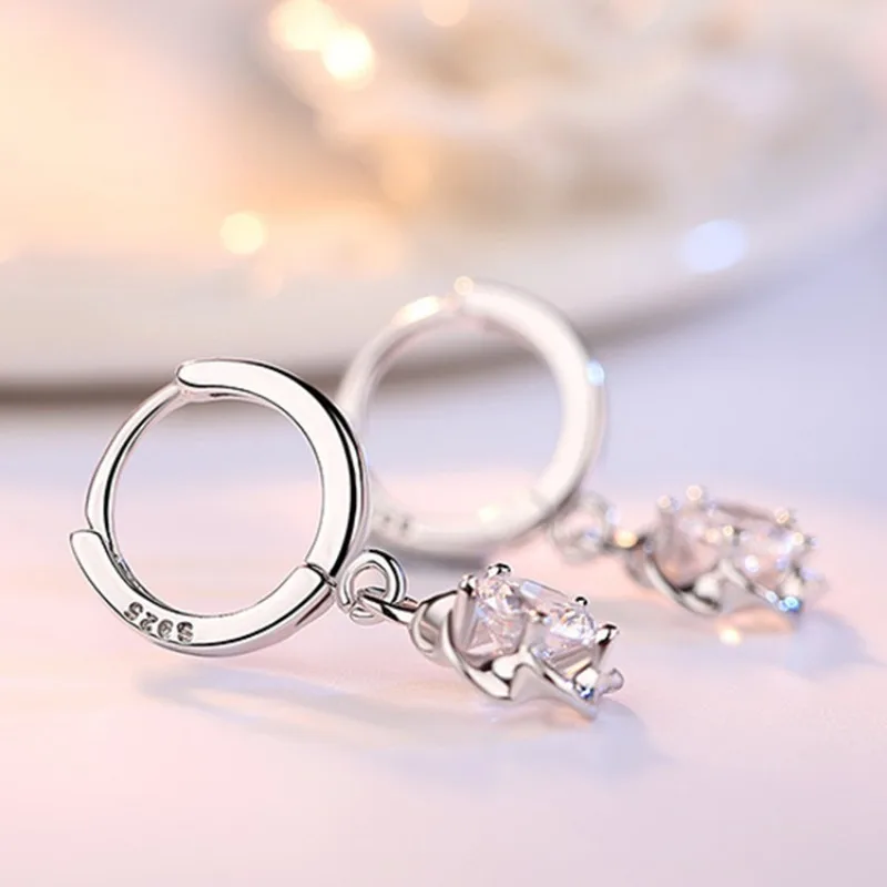 2Pcs Trendy New Fashion Zircon 925 Silver Earrings For Women With Simple Plum Blossom Earring Hoops And Elegant Earrings Gift image 4