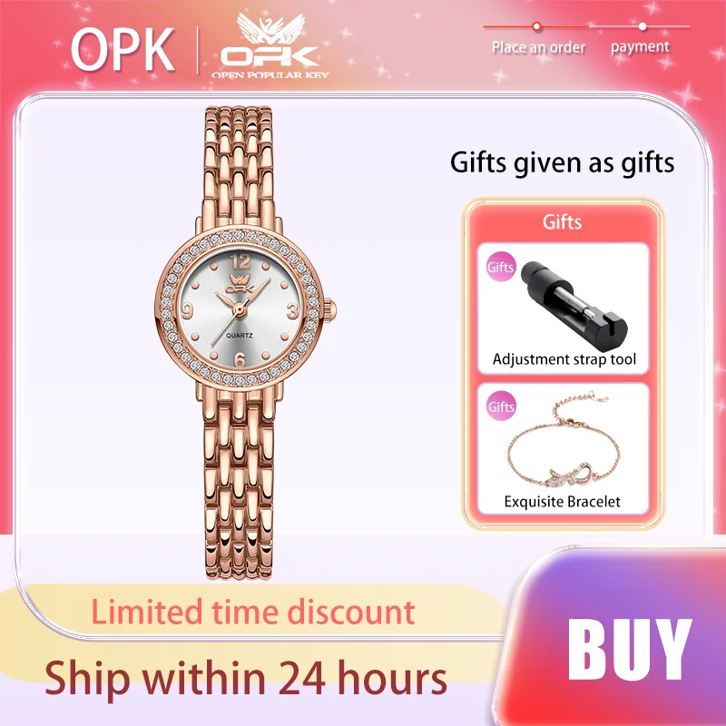 

OPK Light Luxury Brands Women's Watches Small Dial Waterproof Quartz Watch for Lady Stainless Steel Strap Gift Bracelet Watch