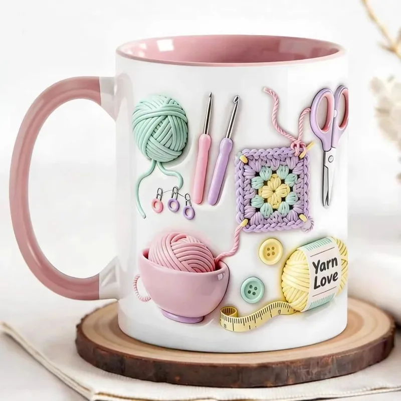 Creatieve 2D-breimateriaal voor truien, keramische mok, bekers met verschillende kleurencoatings, koffie- en ontbijtbekers.