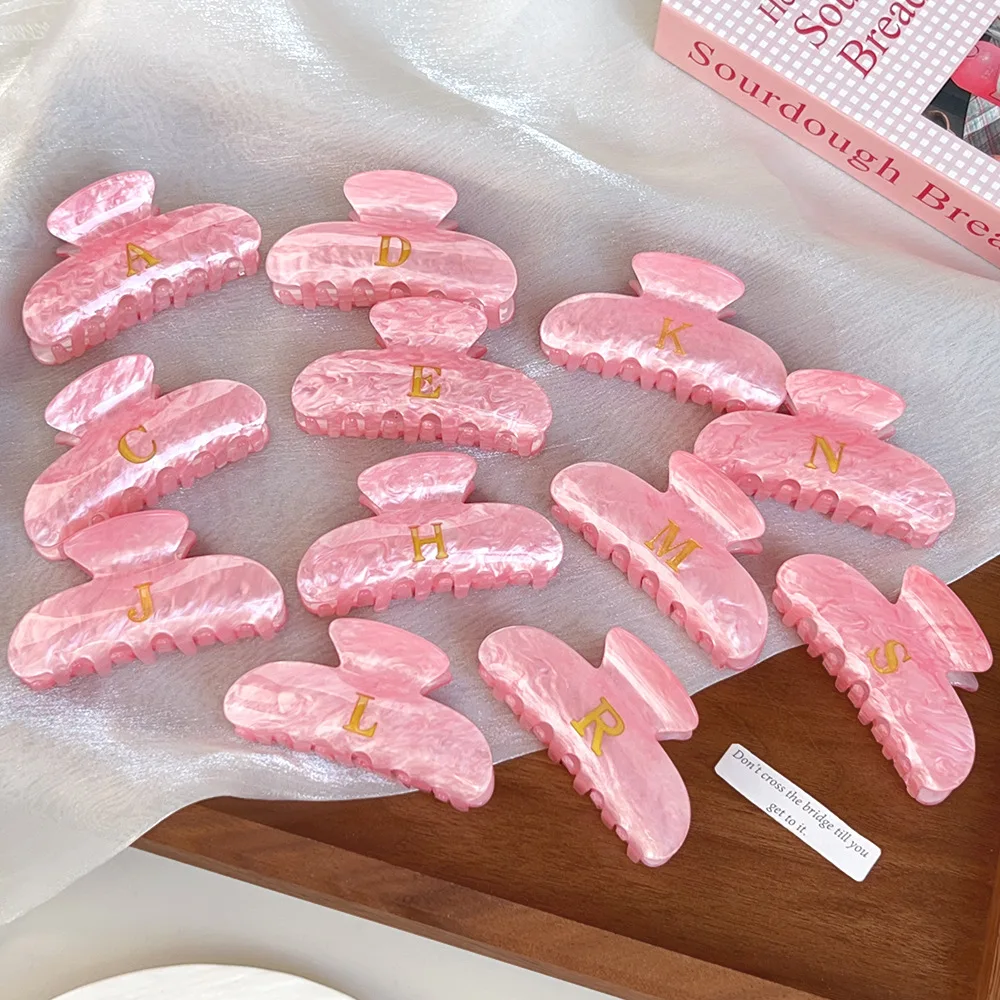 

8.5CM Creative Design Gold Color Letter Pink Hair Clip Simple Acrylic Shark Clip Hair Accessories Temperament Girls Hair Claw