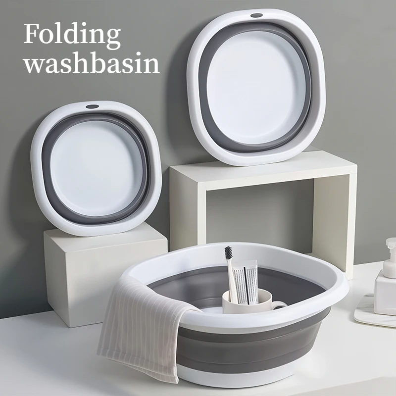 Bacia Dobrável Portátil de Silicone para Viagem, Dormitório, Lavanderia, Banho de Pés, Lavagem de Vegetais, Cozinha e Banheiro