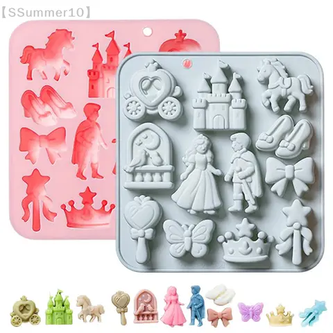 【SSummer10】12 Cavity Prince, Princess Silicone Mold 3d Bow, Castle, Horse Fondant Candy Chocolate Mould Cake Decoration【SS】