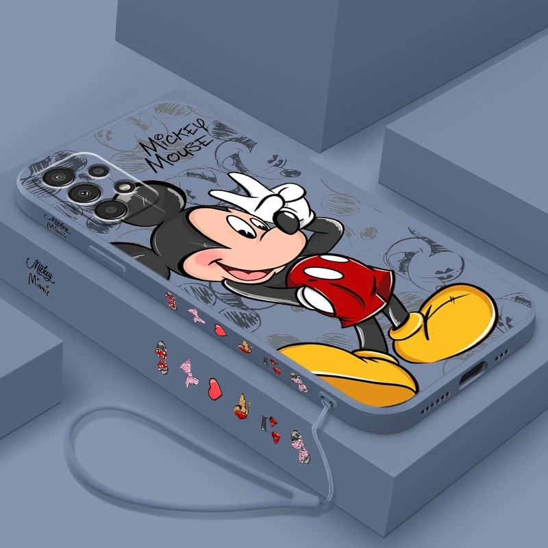 Cartoon Disney Mickey Mouse For Samsung A72 A54 A53 A52 A42 A34 A32 A25 A24 A23 A22 A15 A14 A13 A12 Liquid Left Rope Phone Case