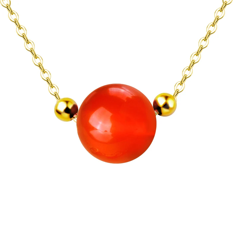 

NYMPH Fine Jewelry Real 18K Gold Pendant Necklace Agate Pure Au750 Chain 2mm Golden Ball Exclusive Gift For Women X566-1