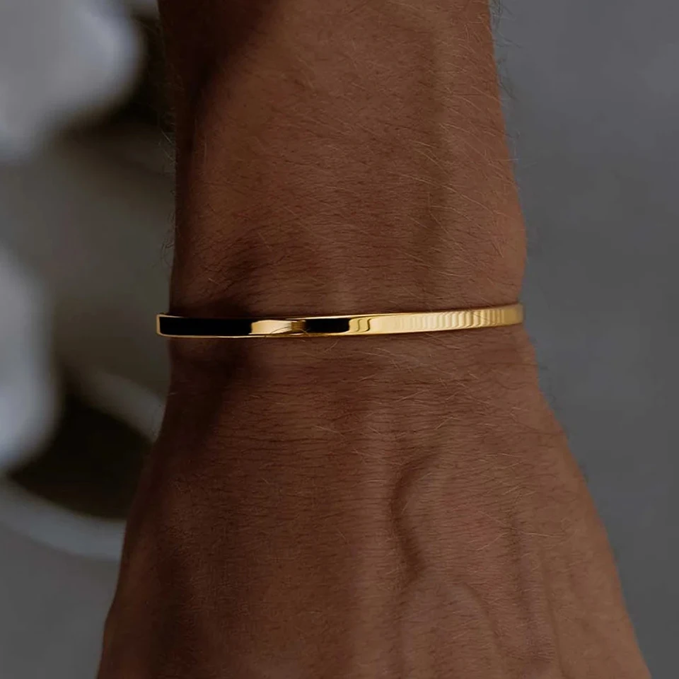 ELANDIS Minimal Unisize Cuff Sleeves Minimalist Style Men's Jewelry Personalized Platinum Bracelet Popular Couple Festival Gift