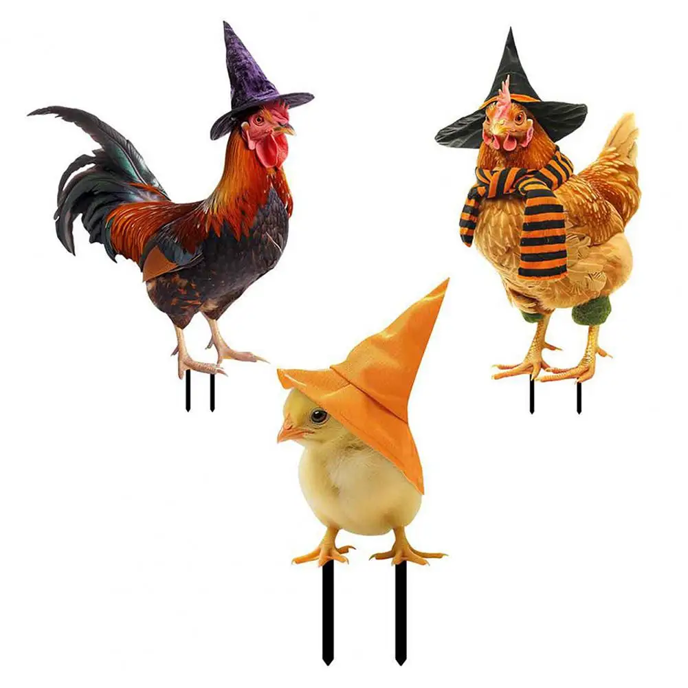 

Realistic Stake Spooky Halloween Metal Garden Stake Set for Outdoor Decor Realistic Rooster Hen Sculptures for Yard for Spooky