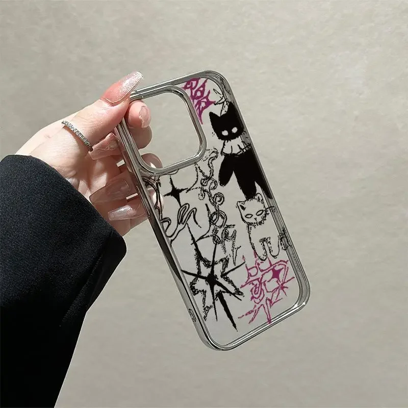 Ins Cool Abstract Cat Phone Case For iPhone 16 Pro Max 15 14 13 12 11 Xr Xs Max 7 8 Plus Cartoon Niche Culture Y2K Phone Cases