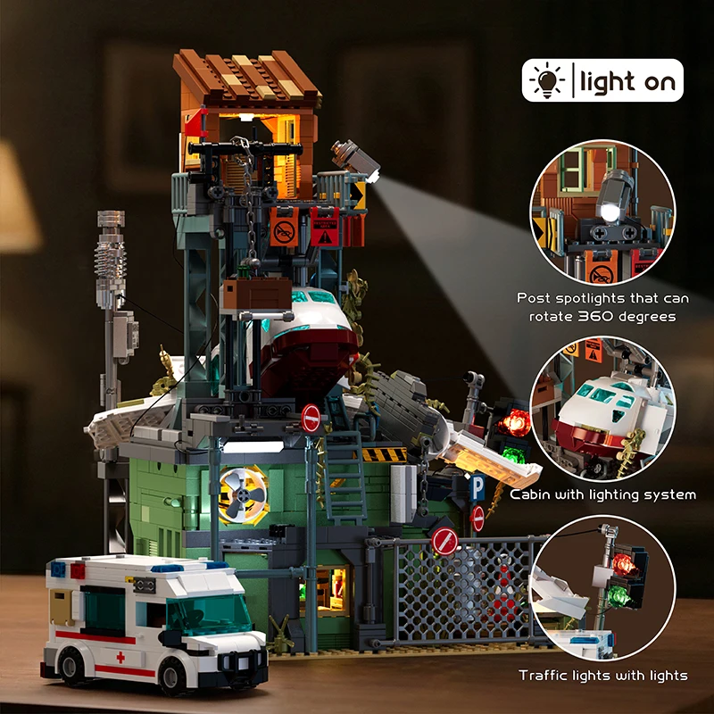 2076PCS Wrecked Plane Pharmacy Building Blocks Set MOC City Street View Bricks Model Desktop Ornament DIY Assembly Toys For Birthday Christmas Gifts view 3