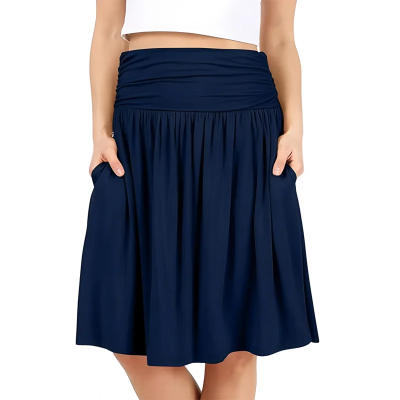 2026 Summer New European and American Women's Casual and Versatile Pleated Pocket Slim Skirt