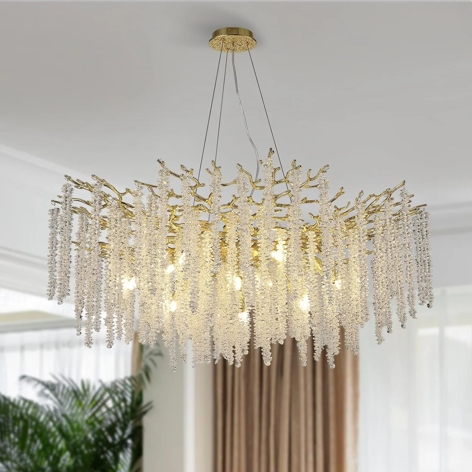 Artpad Round Branch Crystal Chandelier Dining Room Raindrop Ceiling Hanging Pendant Lamp for Kitchen Island Living Room