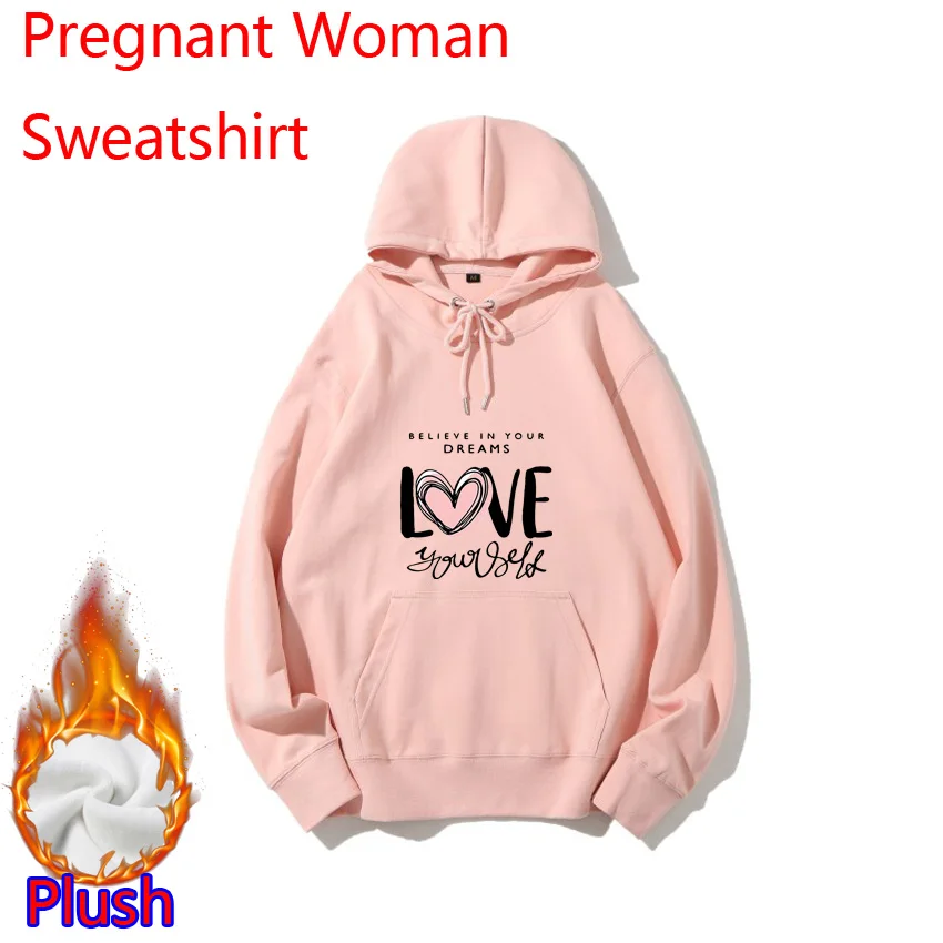 

Letter Love Funny Print Pregnant Woman Hoodie Winter Pregnant Women Pullover Plush Hoody Customized Print Add Your Design Idea