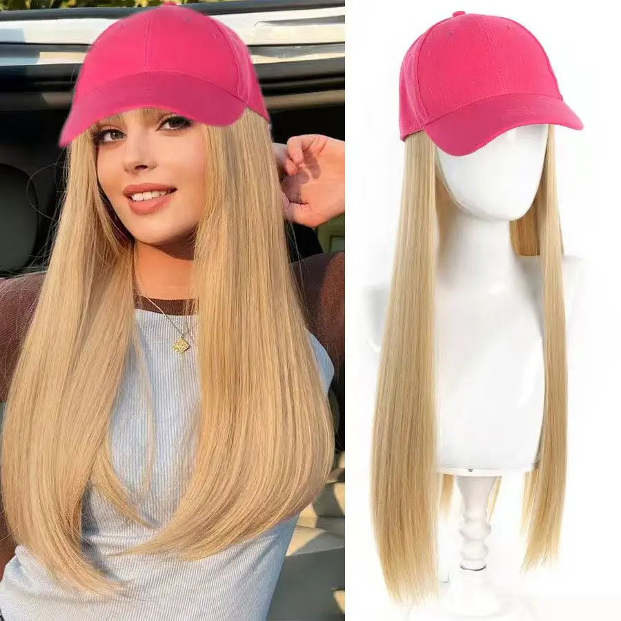 

Synthetic wigs and pink baseball caps, all-in-one hats, wigs, all-in-one daily travel, natural wear