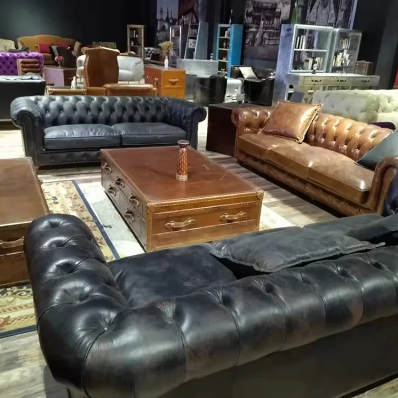 Hot Selling Sofa Set Furniture Living Room Leather Brown Leather Sofa Set Living Room Furniture Chesterfield Sofa