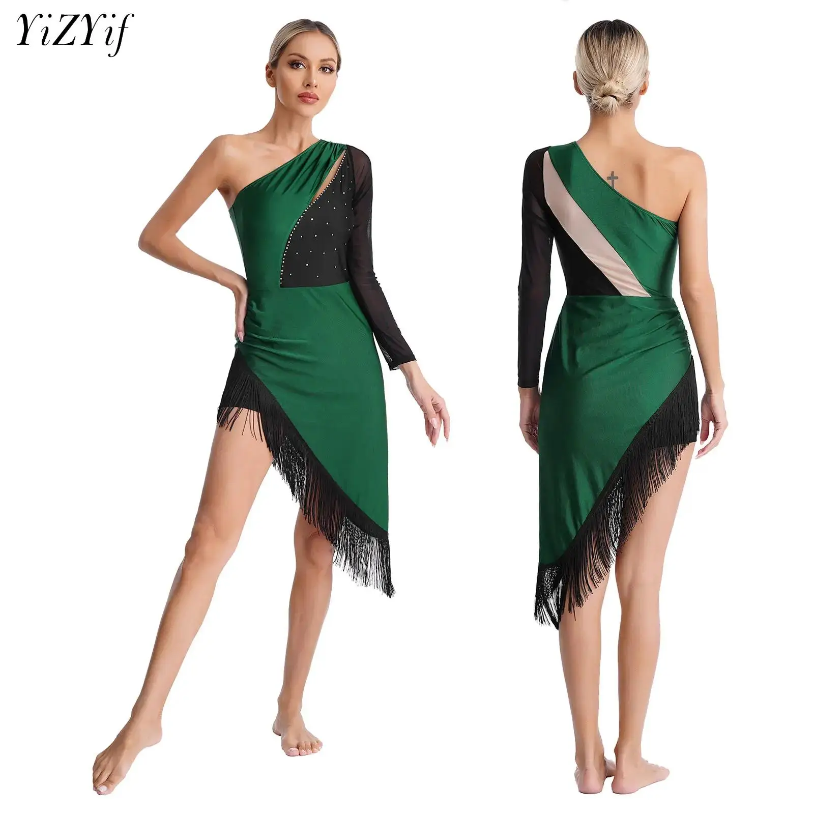 

Women Latin Tassel Dance Dress Diamond Fringe Dress Salsa Tango Ballroom Dancewear with Shorts Modern Stage Performance Costume