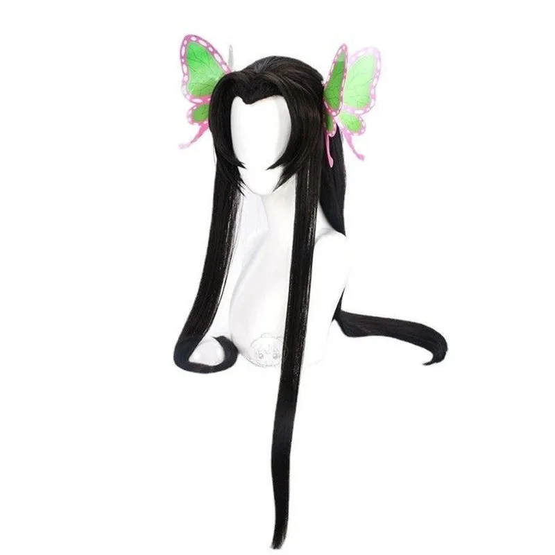 Already Styled Wig Anime Kochou Kanae Cos Wig Synthetic Black Long  Cosplay Hair Butterfly Headwear Halloween Cos Props Gift