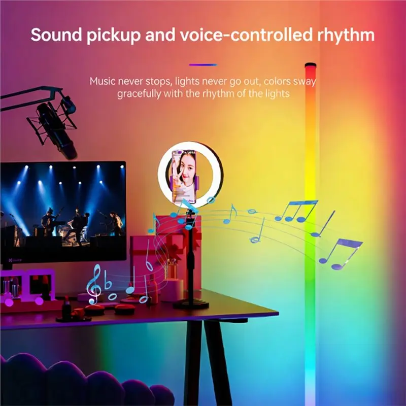 [NEWA64Z!】 For Bedroom E-Sports Room Live Atmosphere Lamp 120CM LED RGB Floor Lamp Bar Sound Pickup Ambient Light Corner Wall Li
