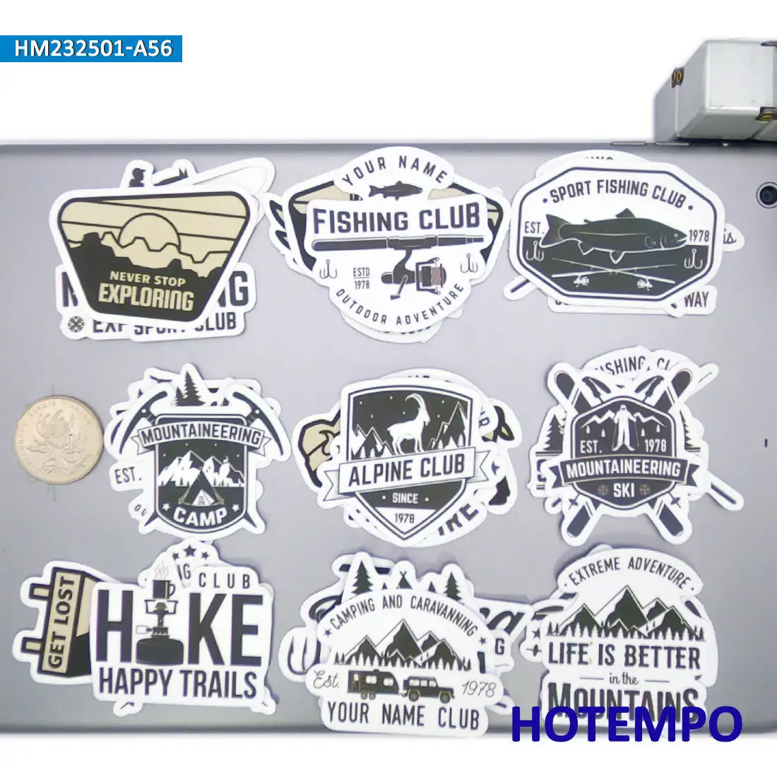 20/30/56PCS Retro Trip Stickers Hike Fishing Climbing Camping Travel Decals for Motorcycle Car Bike Luggage Laptop Phone Sticker