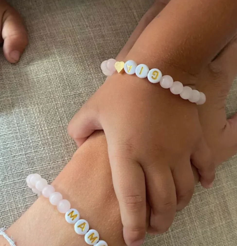 Pink Rose Quartz Baby Bracelet, Personalized 18K Gold Heart Toddler Bracelet, Baby Shower Gift, Girls Bracelet, Kids Jewelry, Ne