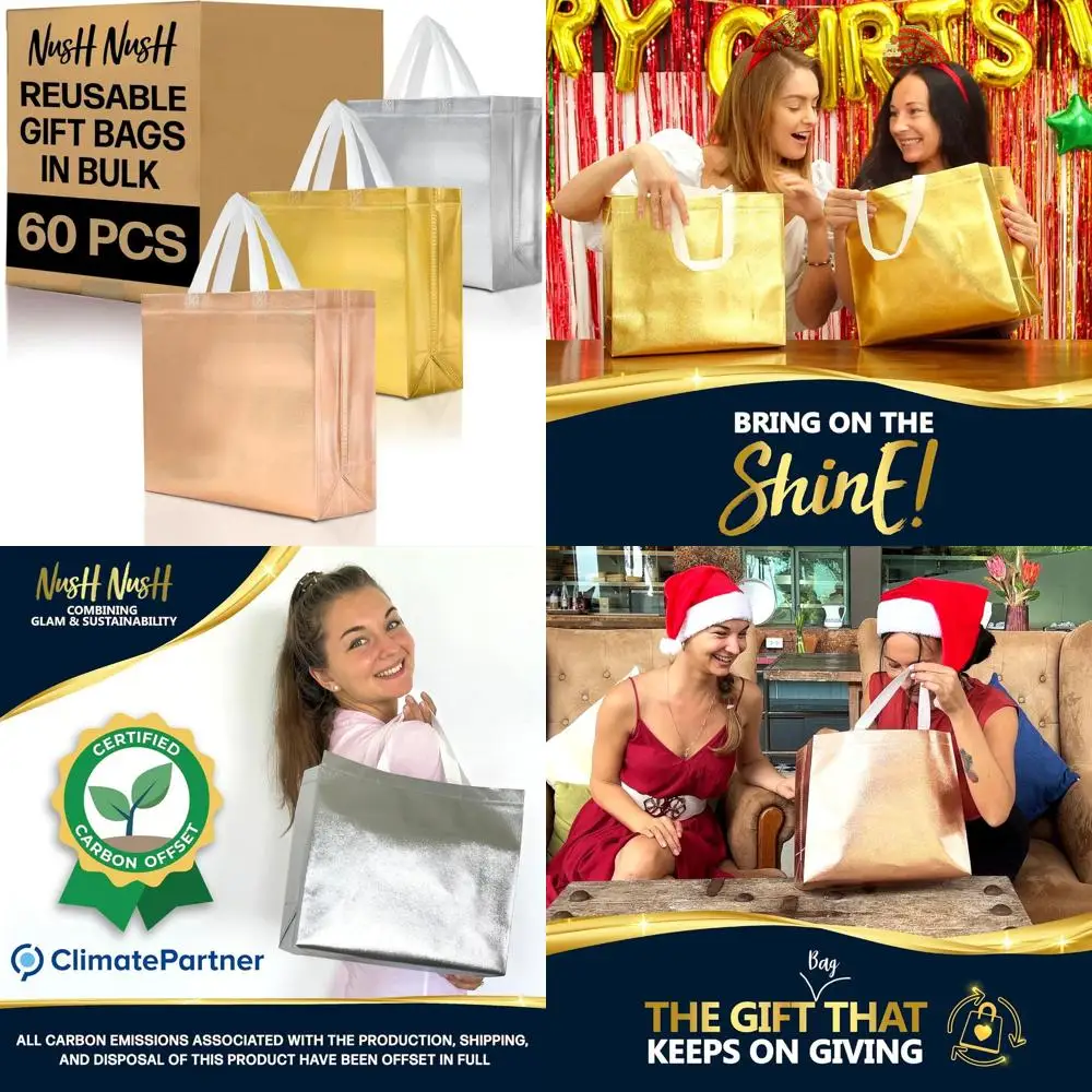 

Bulk Set of 60 Large Reusable Gift Bags - 20 Each in Rose Gold, Silver, Gold - Ideal for Events, Business, Christmas