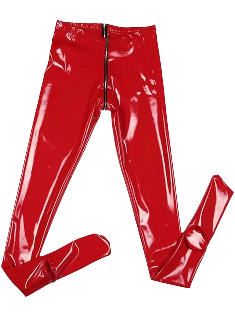 Wet Look PVC Pantyhose Zipper Crotch Legging Hot Pencil Pants Shiny PU Leather Trousers Spodnie Tights Collant Performance Panty