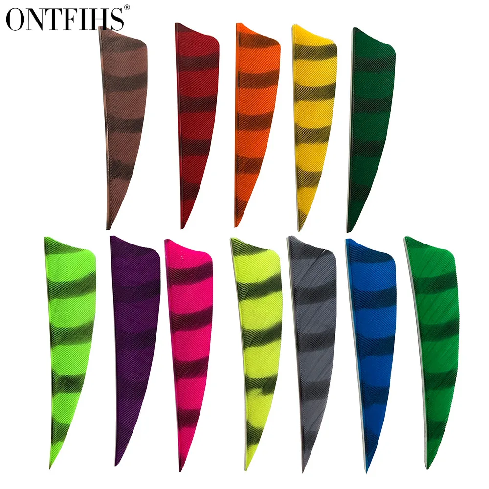 

50PCS ONTFIHS 3 Inch Arrow Feathers Shield Fletches Striped Double Side Feather Fletching Archery Accessories