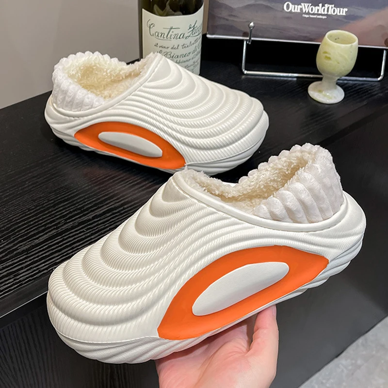 

Водонепроницаемая хлопковая обувь унисекс с закрытым носком, зимние плюшевые теплые домашние тапочки для женщин, нескользящие зимние тапочки на толстой подошве