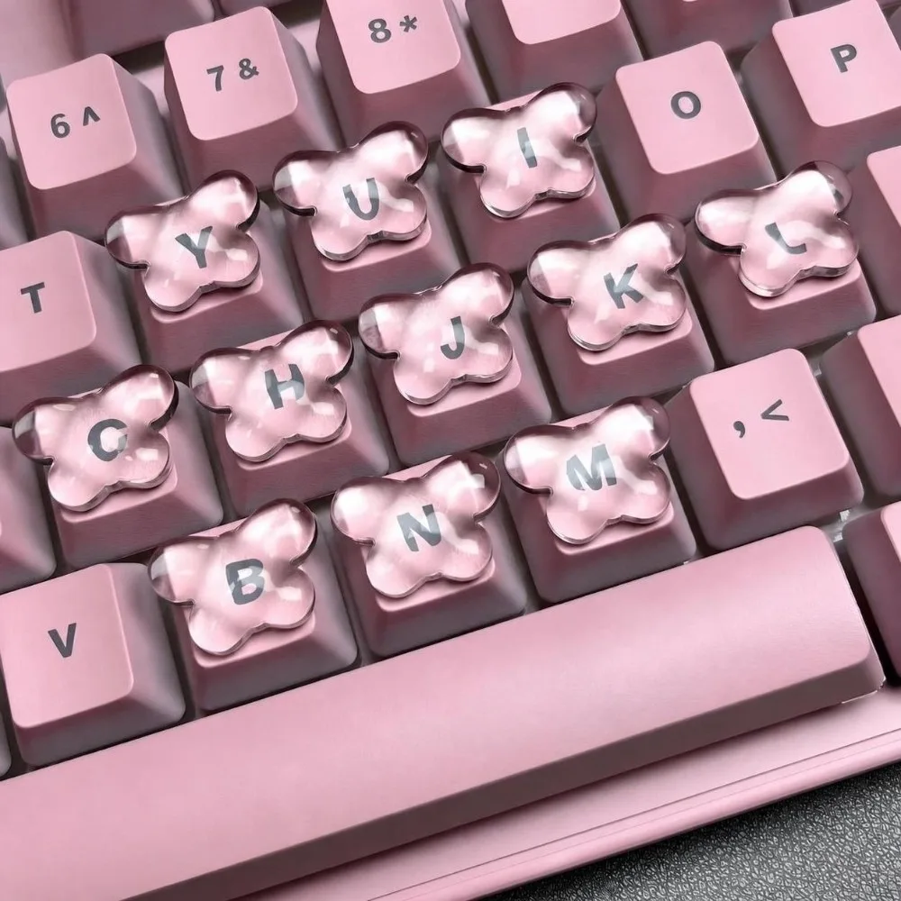 20Pcs New Transparent Nail Keyboard Stickers Cartoon Round Key Caps 3D Cat Typing Protective Cover For Long Nail