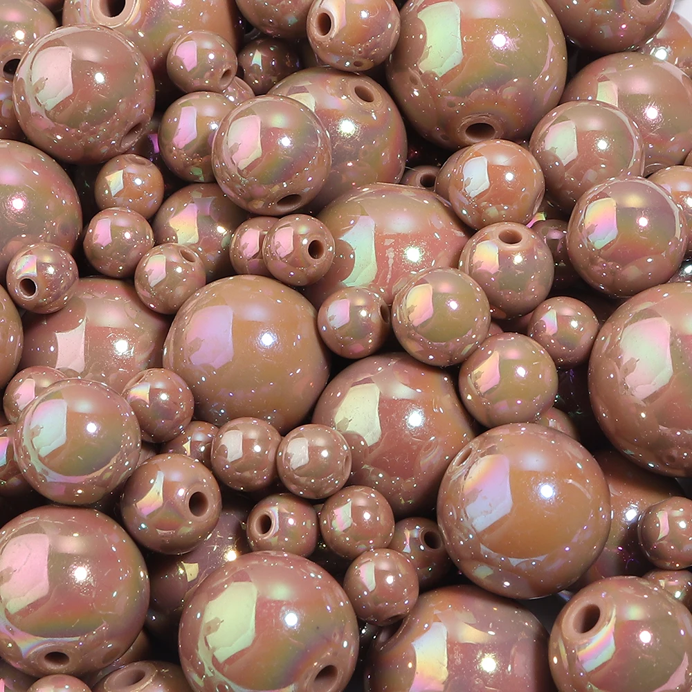 20-200pcs/lot Light Brown UV Plated Acrylic Beads Round Loose Spacer Bead for DIY Bracelet Necklace Jewelry Making