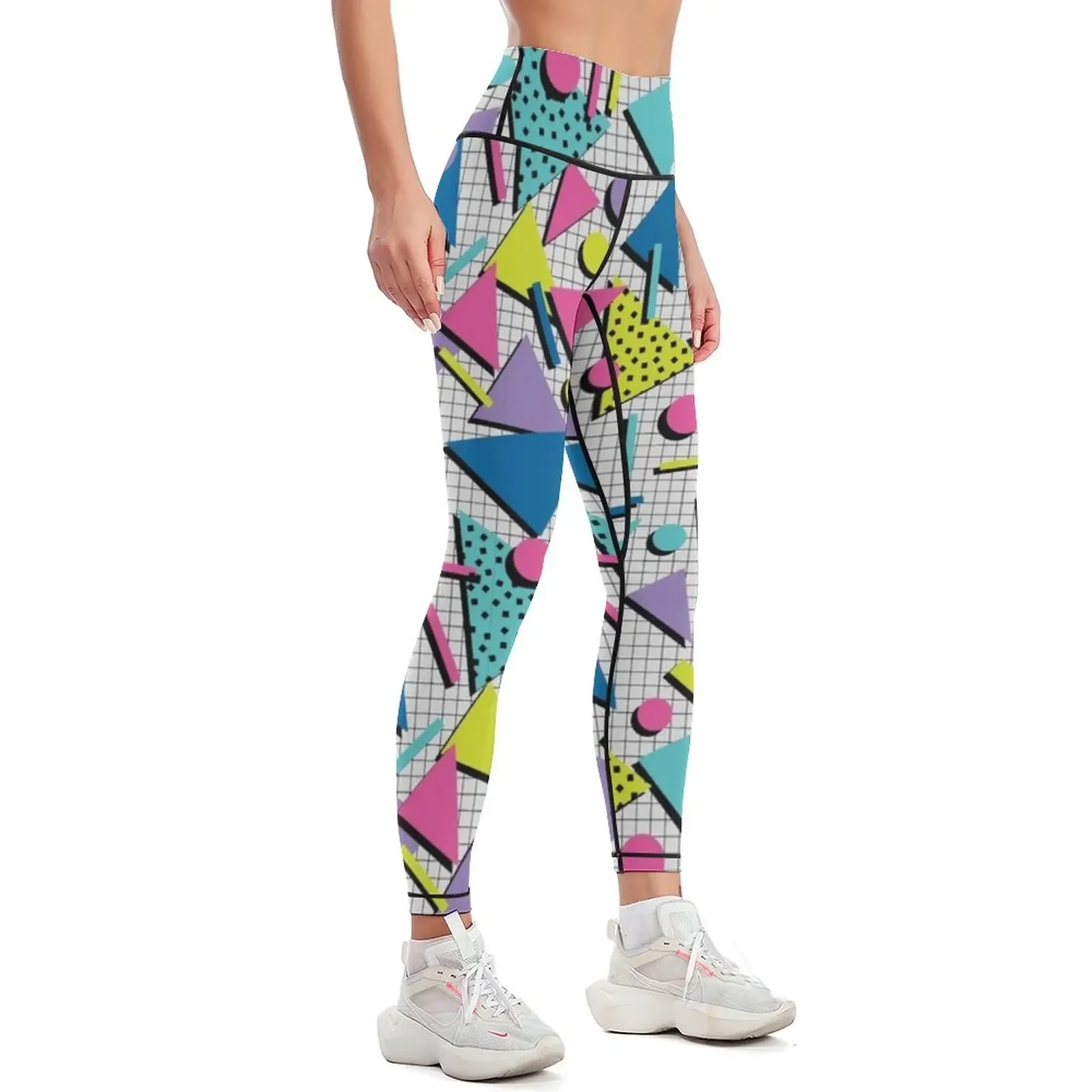 Totally Tubular! Retro 80s Memphis Style Inspired Geometric Print Leggings gym womans high waist Womens Leggings