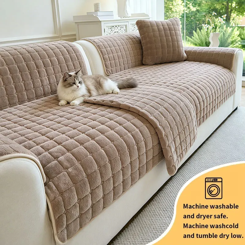 1PC-Checkered three-dimensional pet friendly sofa pad, scratch resistant and durable, anti slip sofa pad
