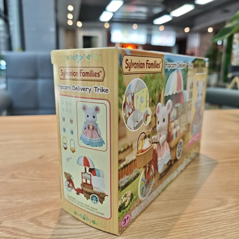 실바니안 패밀리 팝콘 배달 트라이크 세트 귀여운 토끼 인형 애니메이션 피규어 놀이 집 장난감 어린이 생일 선물 소녀용