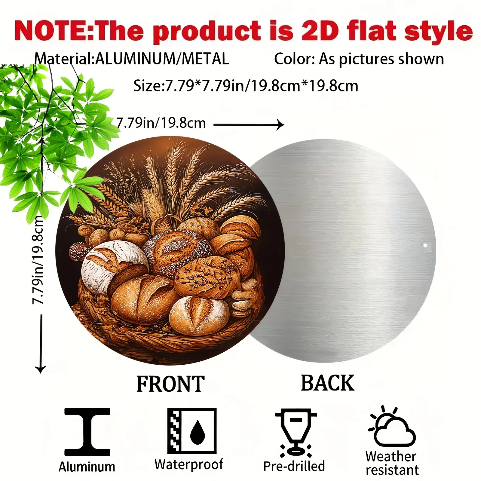 2D Flat, 1pc Wall-Mountable Retro Bakery-Themed Decorative Sign - Rustic Wheat & Bread Art Plaque Suitable for Kitchen, Office