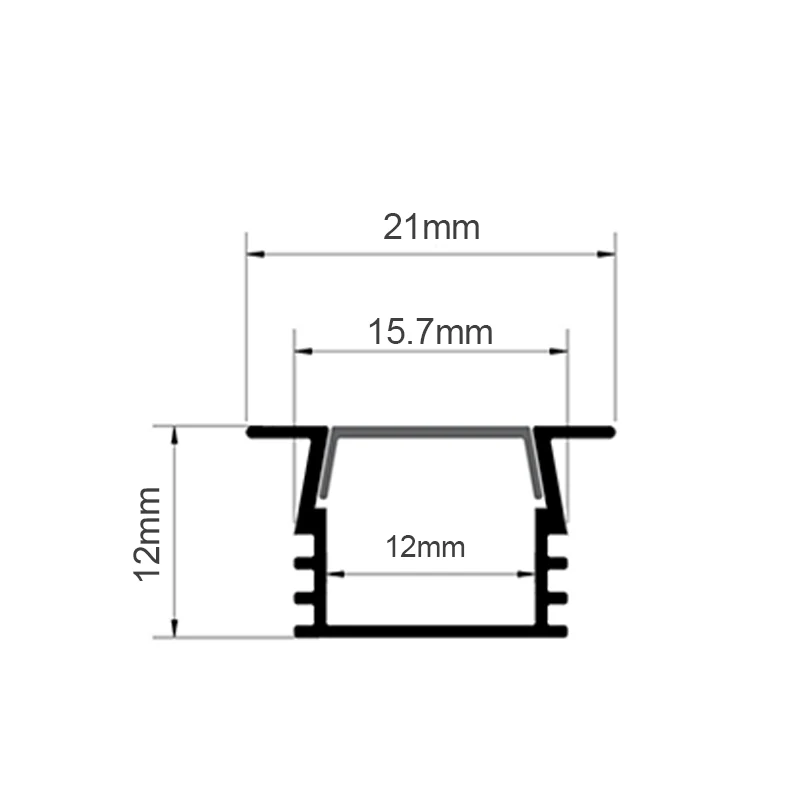 21x12mm Aluminum Led Profile Embedded Trimless Ceiling Drywall LED Channel For Kitchen Cabinet