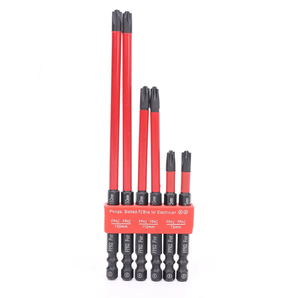 

5Pieces High Hardness Electric Screwdriver Bits Set FPH2 75/110/150mm Magnetic Non-Slip Crosshead and Impact Drill Bits