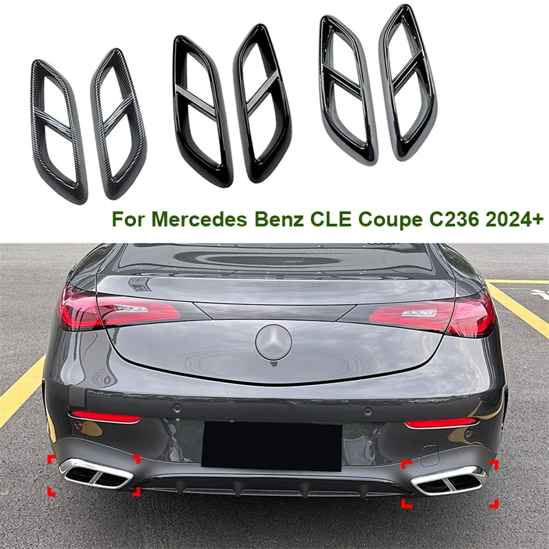 

glossy black Car Rear Throat Exhaust Pipe Tail lower Muffler Tips Cover Trim Sticker 2024 + For Mercedes Benz CLE Coupe C236