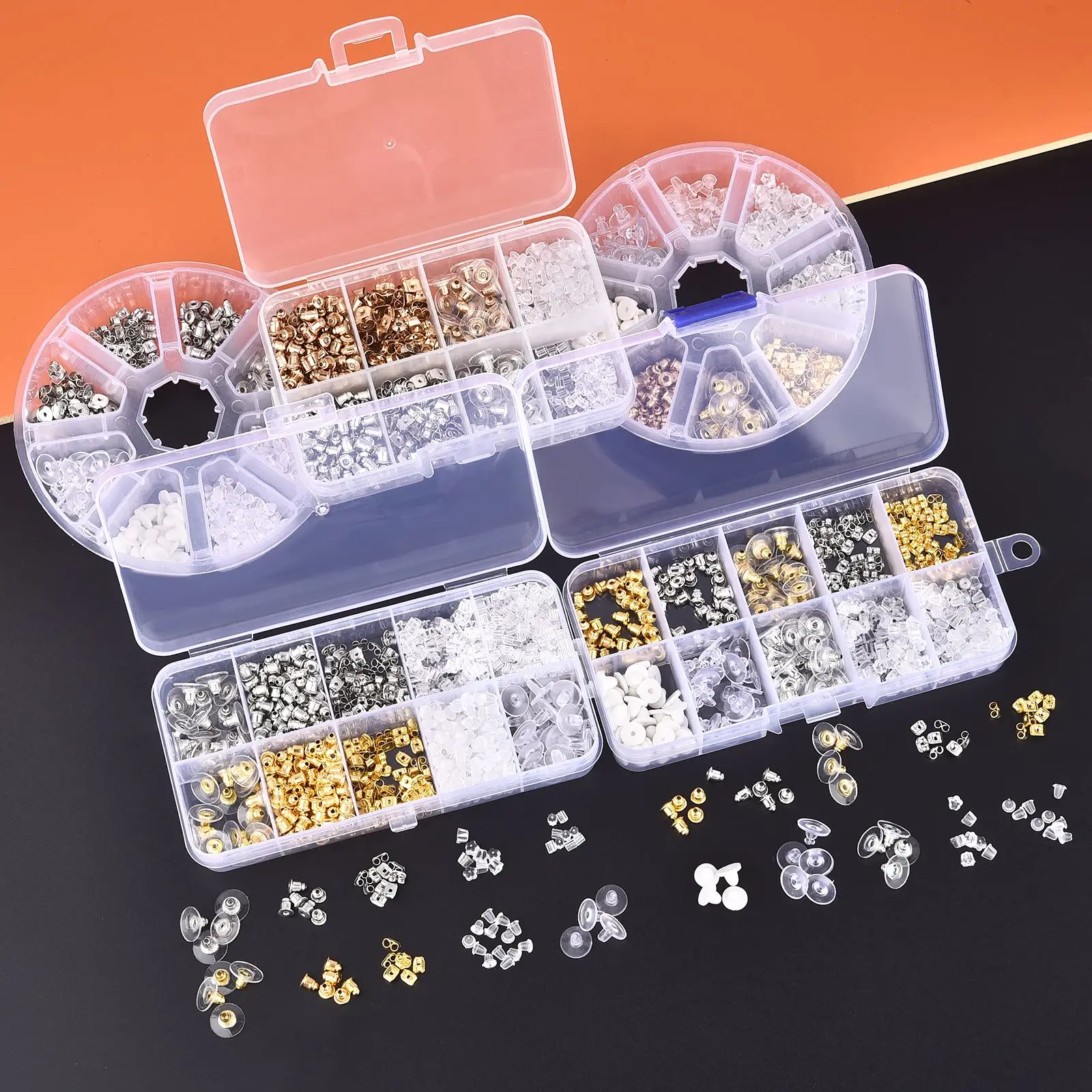 100-1040Pcs Ear Plug Box Clear Silicone Rubber Alloy Earring Clasp Earrings Accessories Kit DIY Jewelry Making Ears Hook Finding